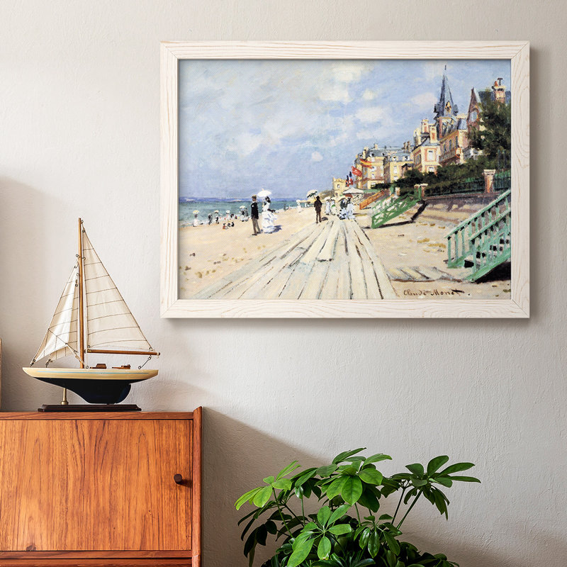 «Beach At Trouville» par Monet, reproduction d'art sur toile, Blanc, H 18 po x l 26 po