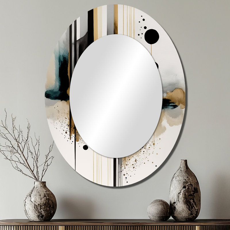 Abstract Transitional Modern Shapes I - Abstract Oval Decorative Mirror On Metal, 40" x 30"