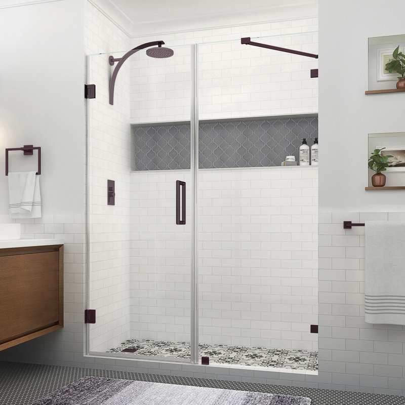 Nautis XL 64.25 in. to 65.25 in. W x 80 in. H Hinged Frameless Shower Door w/Clear StarCast Glass, Bronze