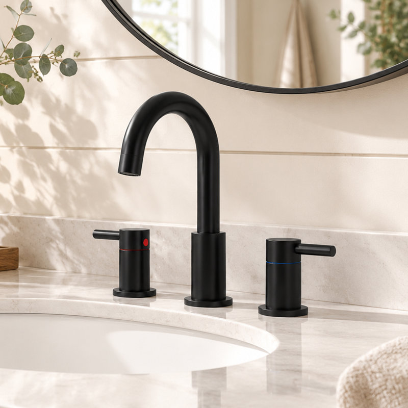 Widespread 2-handle Bathroom Faucet with Drain Assembly, Matte Black