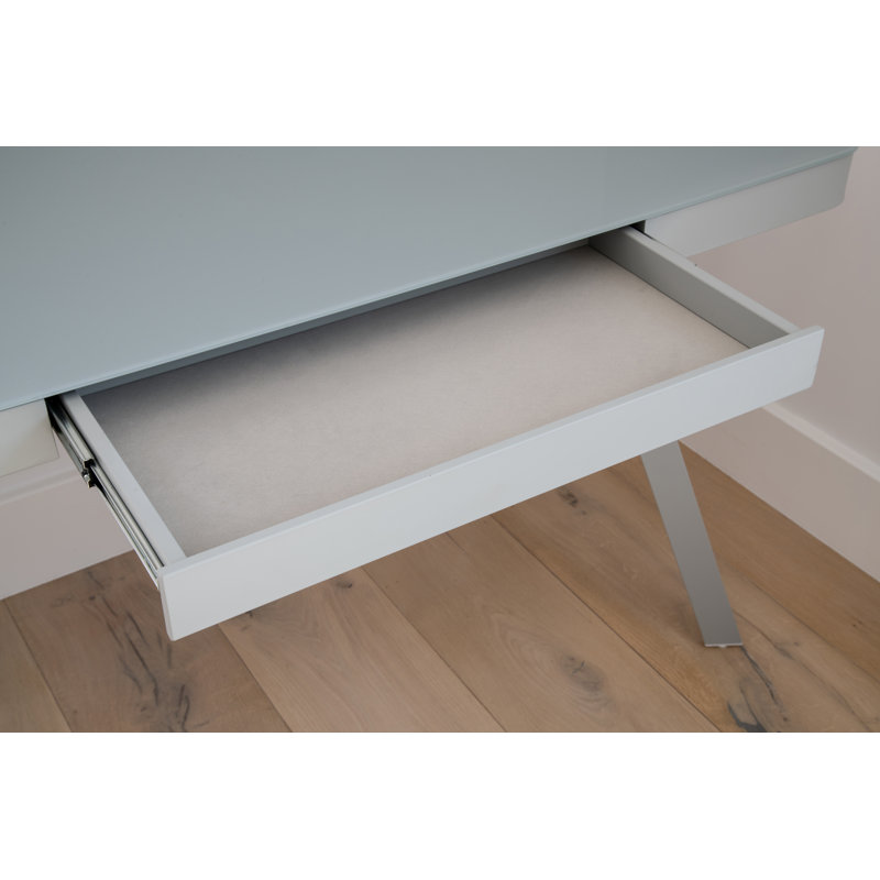 Glass Top Metal Base Computer Desk with Power Outlet