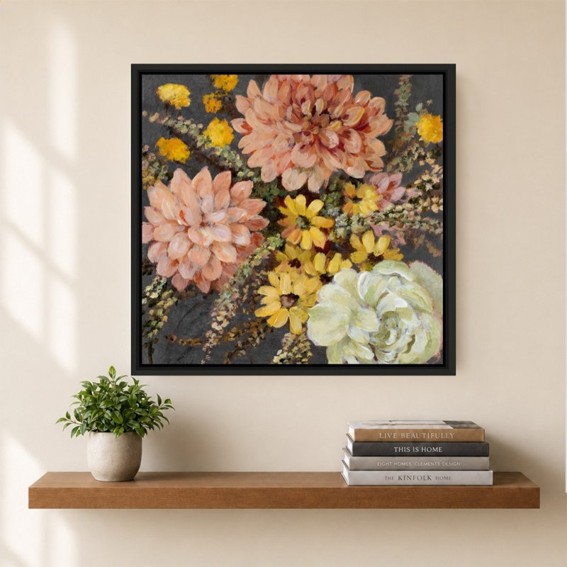 «Daises and Dahlias on Black» par Lanie Loreth - impression sur toile