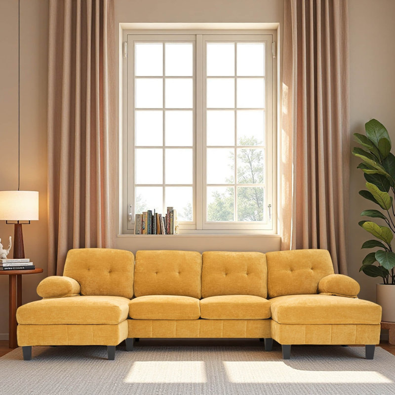 Canapé modulaire en U en chenille de 103,5 po avec méridienne double en U, Jaune