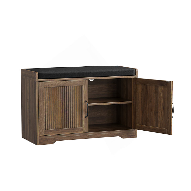 Banc à chaussures d'entrée avec portes doubles et siège rembourré