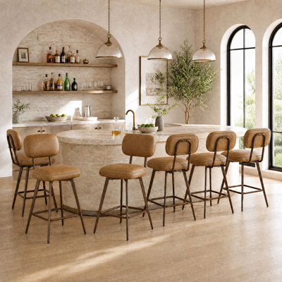 Swivel Upholstered Counter Stool with Metal Frame