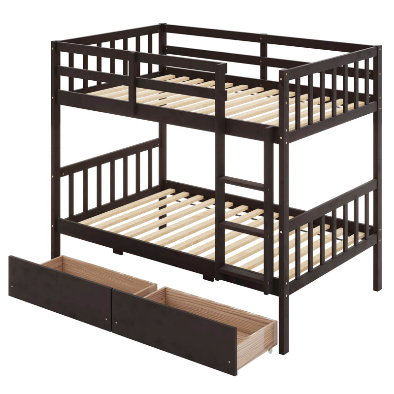 Twin Over Twin Bunk Bed With Storage Drawers, Espresso