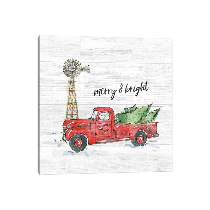 Country Christmas IV Merry And Bright Shiplap by Anne Tavoletti - Wrapped Canvas Print, 66.04 cm H x 66.04 cm W