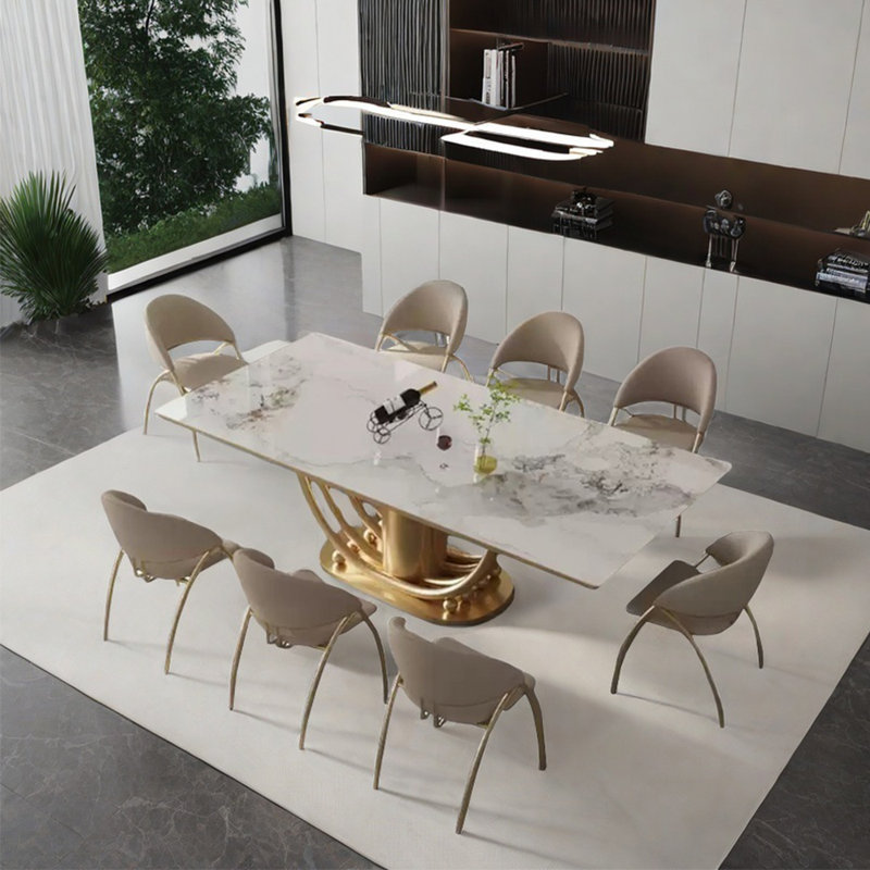 Modern sintered stone top dining table sets, 29.5"H x 86.6"L x 39.4"W