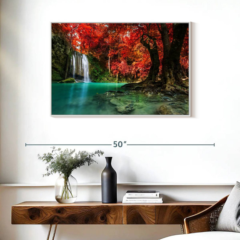 Red Waterfall, 37" X 25", Floating Frame White
