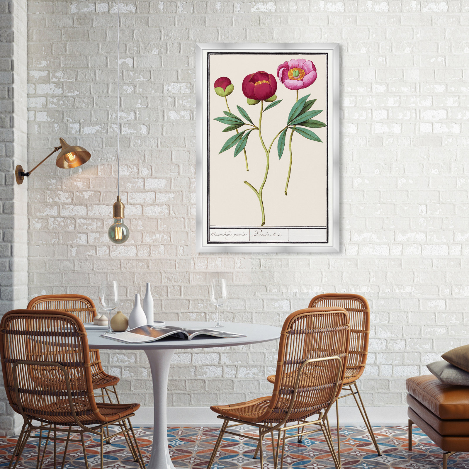 Red And Pink Peony Botanical Study by Oliver Gal, Silver, 38" H x 26" W