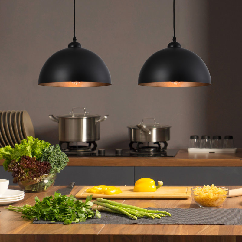 Luminaire suspendu simple à 2 lumières Dileo, Noir et or, H 8,5 po x l 15 po x P 15 po 