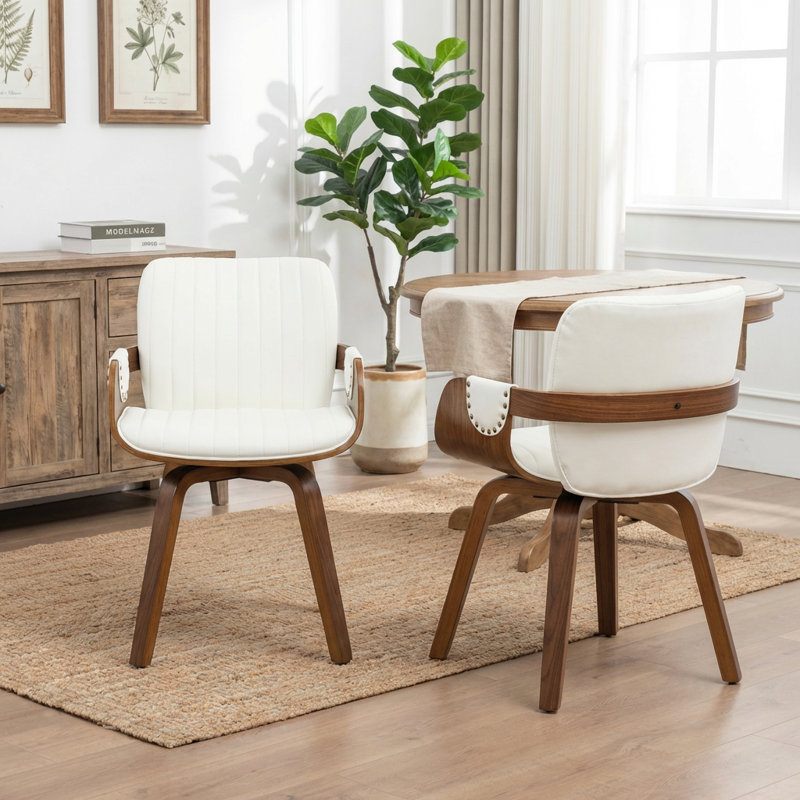Fauteuil pivotant rembourré en similicuir Dundrod, Blanc