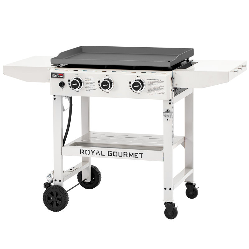 Plaque chauffante au propane à 3 brûleurs avec tablettes latérales Royal Gourmet, blanc, Blanc