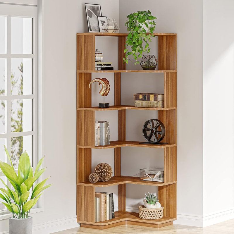 Bibliothèque de coin en L 6 niveaux, Walnut