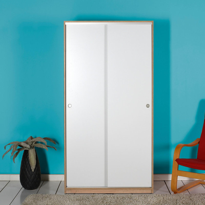 Modern Wardrobe with Numerous Shelves, Salmon & White, 37.0 x 71.5 x 20.5 inches | Coated Particle Board, Thickness: 0.6 inches | Wall-Mountable, Extra Storage Solution for Stylish Bedrooms