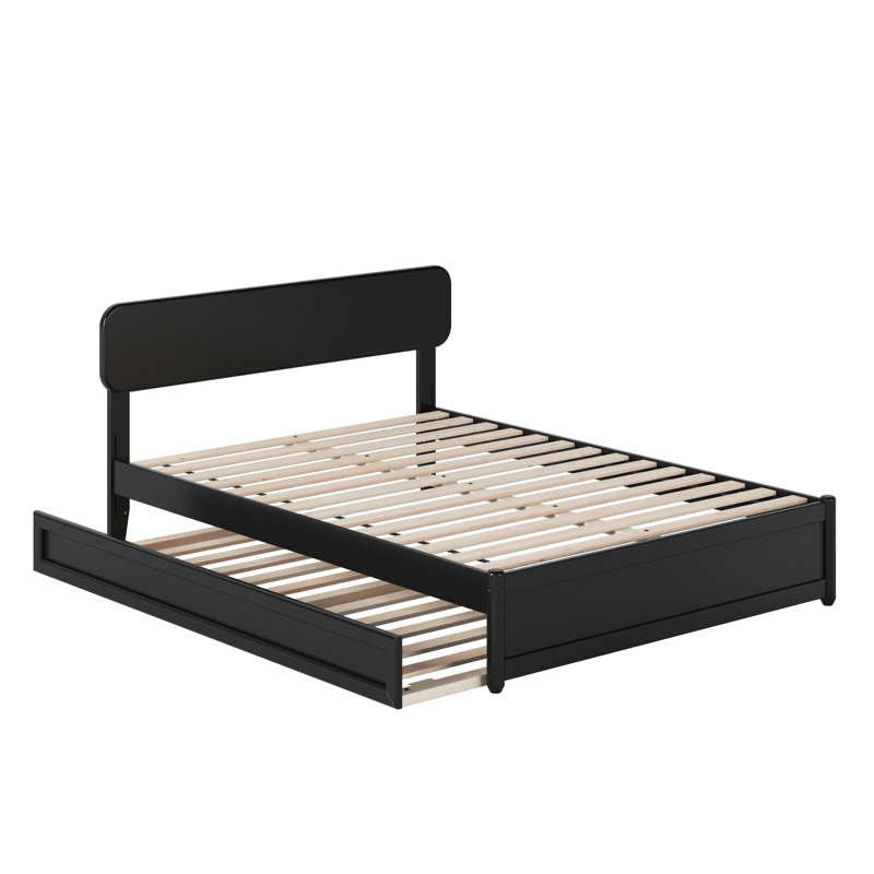 Ause Solid Wood Platform Bed with Matching Trundle, Full, Black
