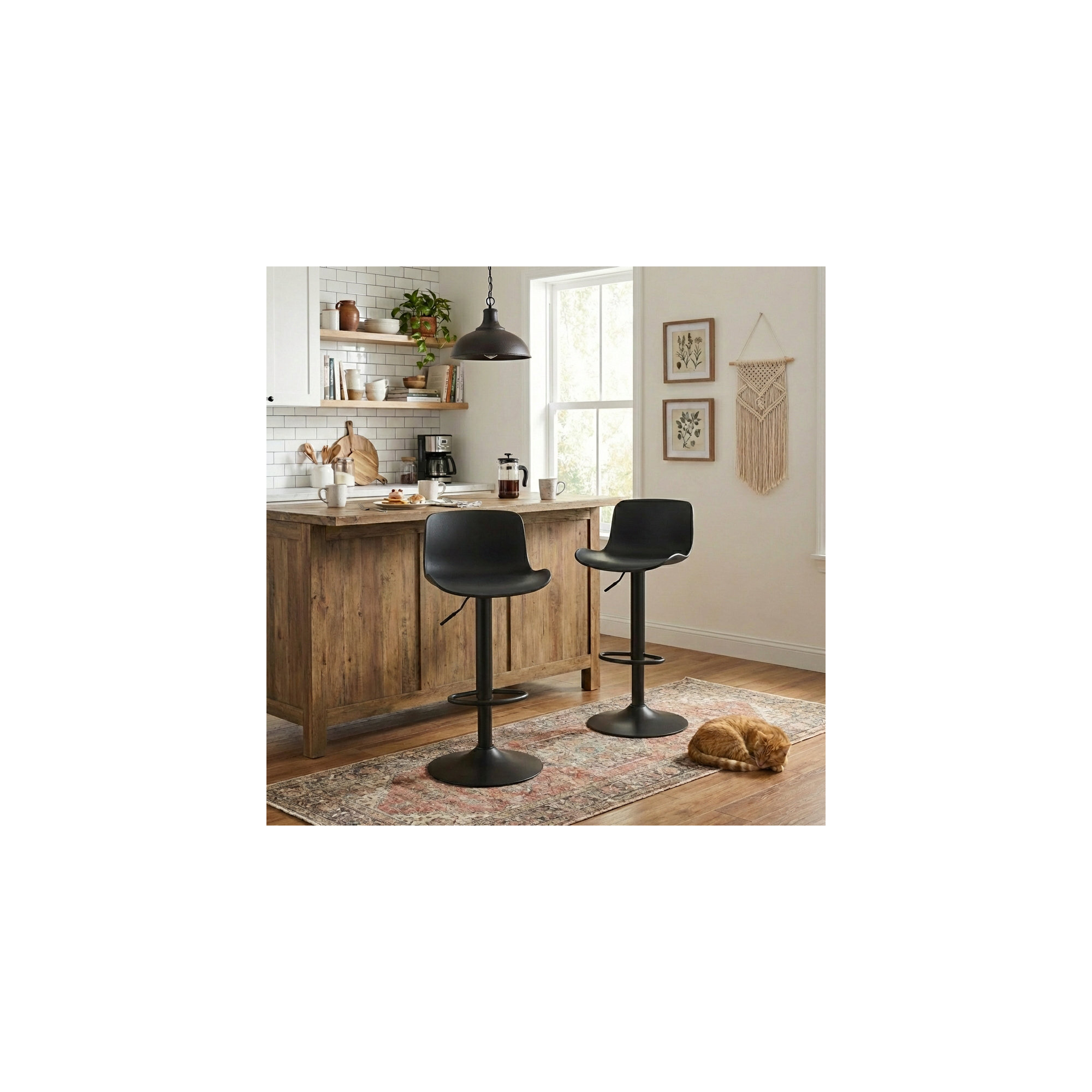 Meli Height-Adjustable Swivel Bar Stool, Black