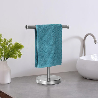 Porte-serviettes de salle de bain autoportant - Conception en forme de T pour essuie-mains, essuie-mains et débarbouillettes - Fabrication en acier inoxydable antirouille avec base robuste - Organisateur de comptoir peu encombrant