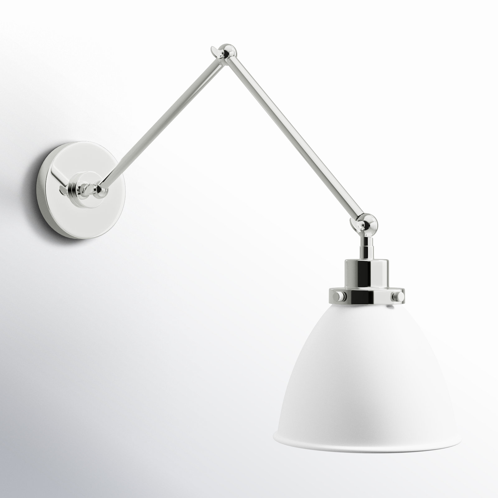 Single Light Dimmable Armed Sconce, Polished Nickel, Matte White