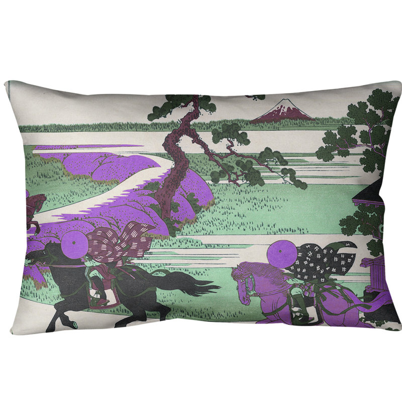 Housse de coussin Katsushika Hokusai Sekiya Village à Sumida River, Mauve, Faux lin