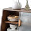 Petit buffet de cuisine en bambou avec 2 portes coulissantes en verre rayé, armoire de rangement autoportante pour bouteilles, plat, bol, armoire de salle à manger console, Burlywood-265690711