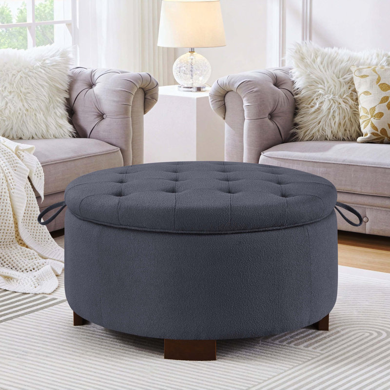 Repose-pieds rembourré rond gris foncé avec espace de rangement caché et tabouret de repos rembourré pratique, Dark Gray