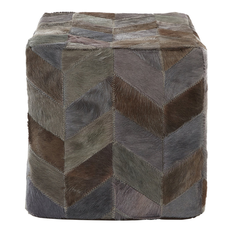 Copenhagen 40cm Wide Genuine Leather Square Pouf Ottoman, Grey