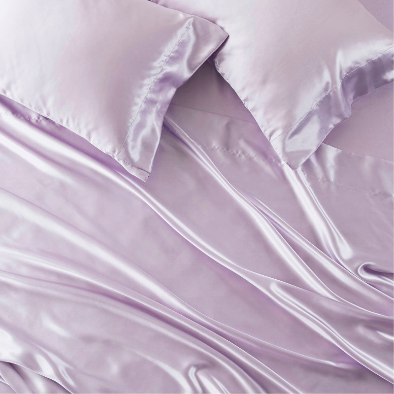 Ensemble de draps en satin de luxe, Couvre-lit très grand + 5 pièces supplémentaire, Lilas