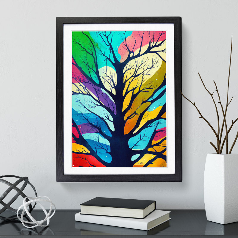 XV1022-428X Abstract Tree In Colour No.3 - Single Picture Frame Print, 64cm H x 46cm W, Black Framed