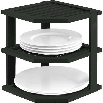 Plate Organizer For Cabinet - Bamboo Kitchen And Bathroom Organization - Ideal For Cabinet Space Saving, Corner Cabinet Organizer, Countertop, And Cor