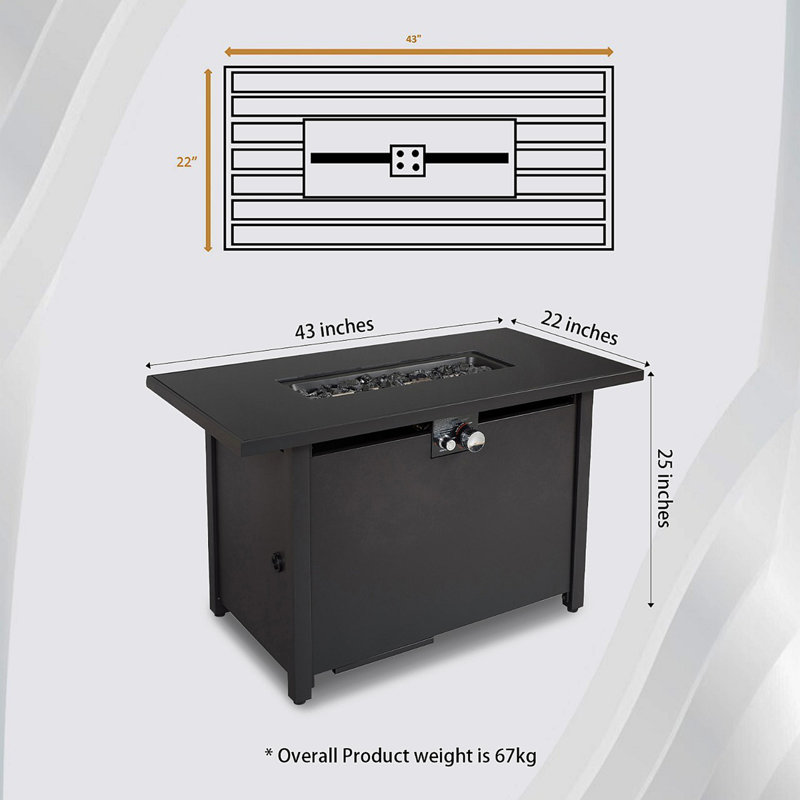 25" H X 42" W Steel Outdoor Fire Pit Table With Lid, Black