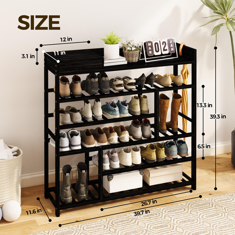 Range-chaussures en bambou avec boîte de rangement, Noir