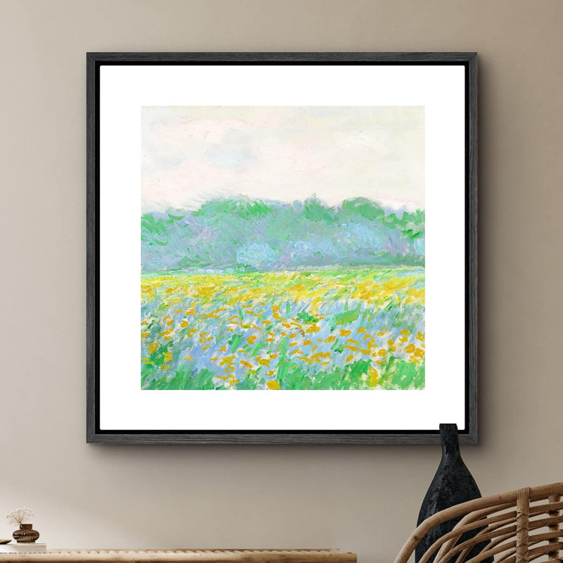 «Wind Flow By The Yellow Flowers Field» par Claude Monet, paysage naturel, œuvre d'art sur toile, reproduction encadrée, Noir