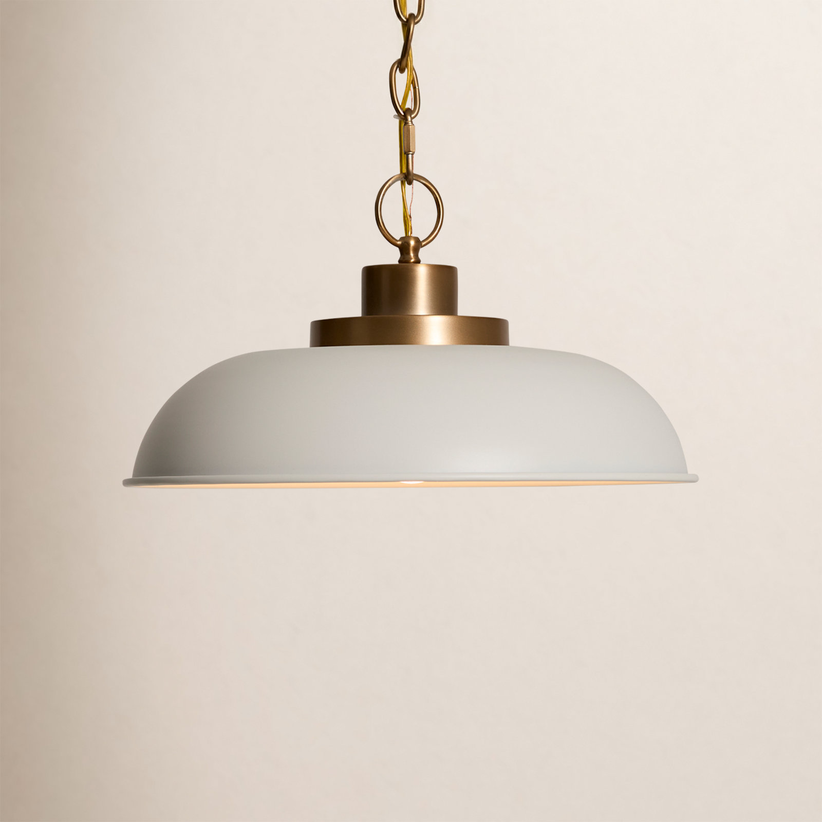 Eddy Dimmable Dome Single Light Pendant, 8" H x 15" W x 15" D, Matte White/Burnished Brass
