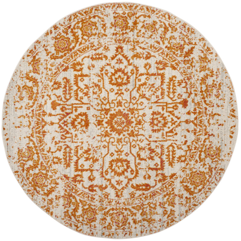 Felty Oriental Cream/Orange Area Rug, Round 6'7"