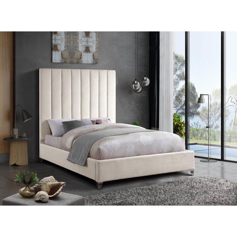 Lit plateforme tapissier Sibert, Grand, Velours crème