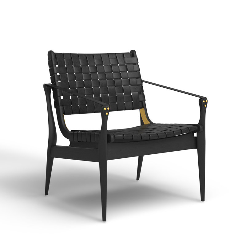 Kenan Upholstered Armchair, Black Genuine Leather, Black