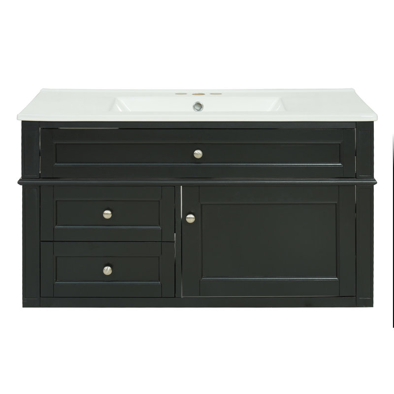 Meuble-lavabo mural 36 po avec lavabo mural 36 po, 3 tiroirs et portes à fermeture en douceur, Noir