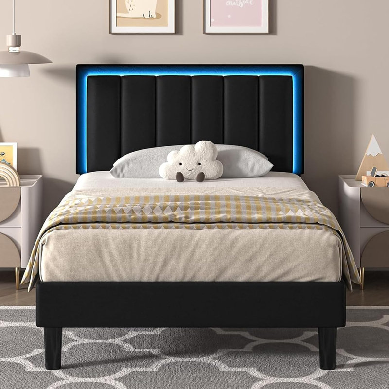 Lit plateforme Breella, Noir, Lit simple