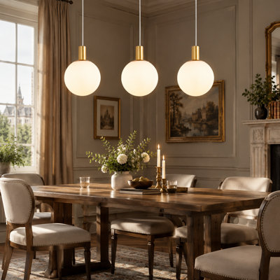 3 -Light Kitchen Island White Glass Pendant