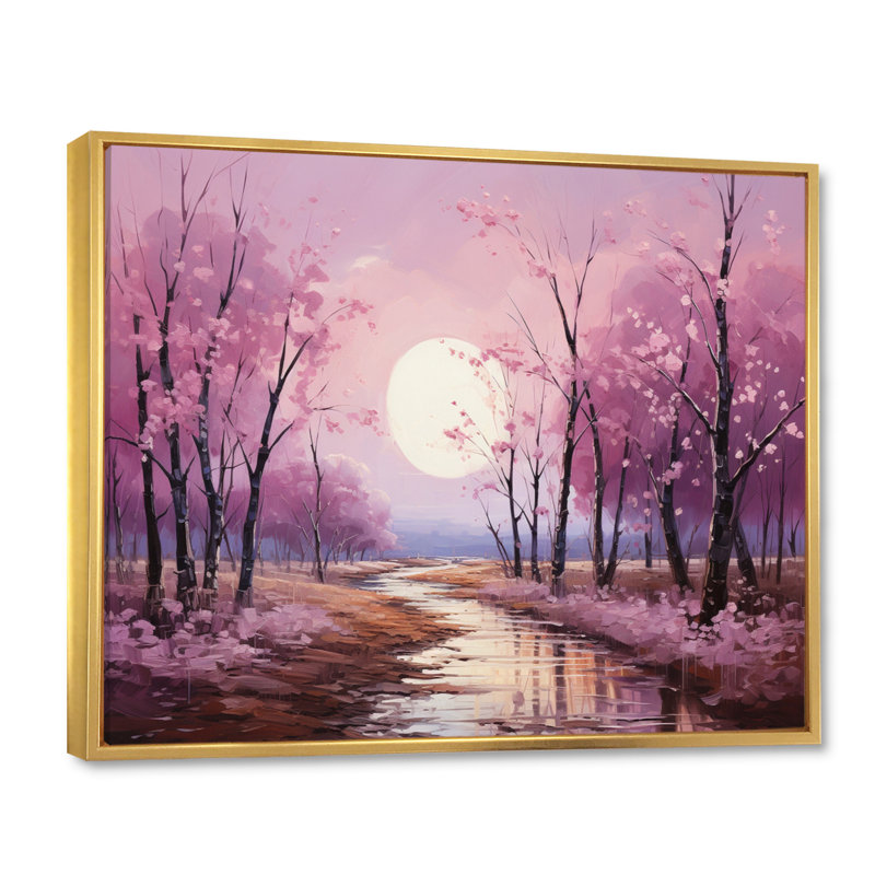 Birch Woods Pink Symphony V - Tree Birch Wall Decor, Cadre flottant doré, H 30 po x l 40 po x P 1,5 po