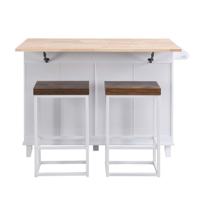Farmhouse Kitchen Island Set With Drop Leaf And 2 Seatings, Spacious Storage, And Adjustable Shelf For Modern Kitchens
