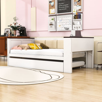 Wooden Frame Daybed with USB and Trundle and Storage