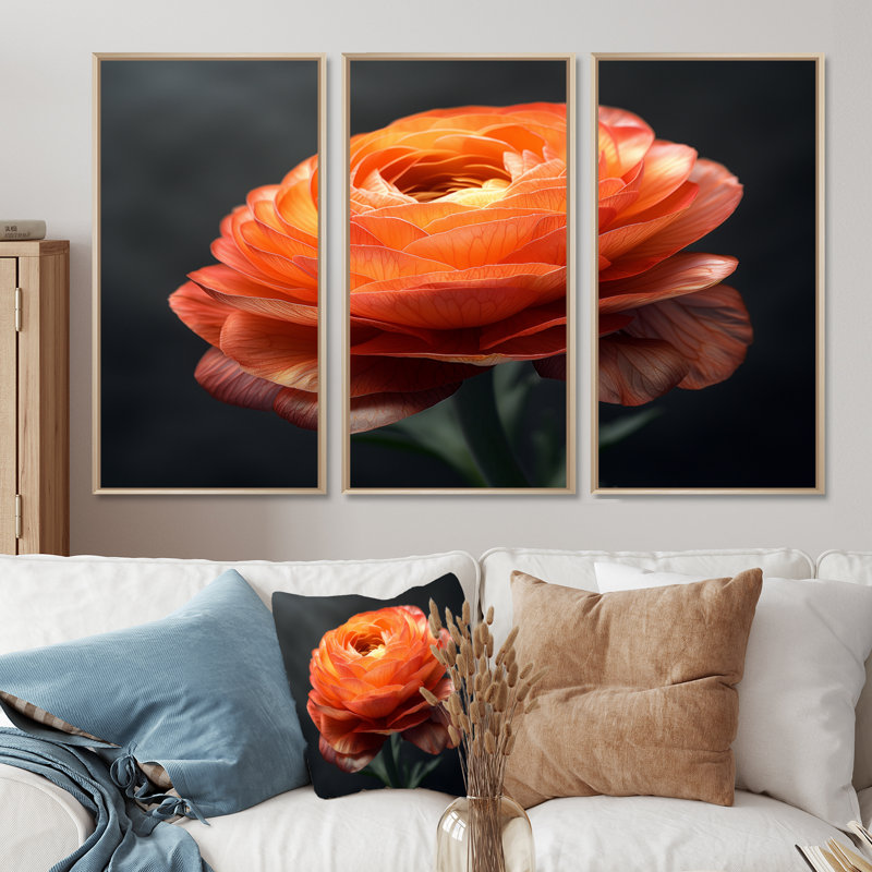 Ensemble de salon art mural orange Renoncule Bloom II - Renoncule, H 28 po x l 36 po x P 1 po