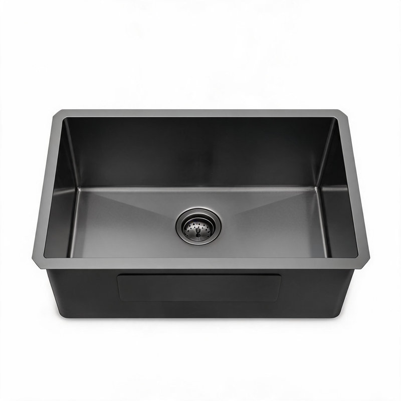 Évier de cuisine encastré en acier inoxydable noir canon de fusil de 76 cm x 46 cm x 25 cm avec bonde