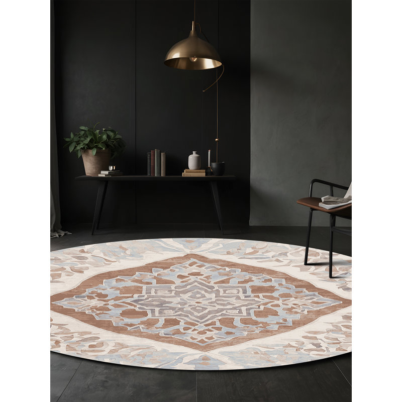 Machine Washable Beige Area Rug, Round 6'