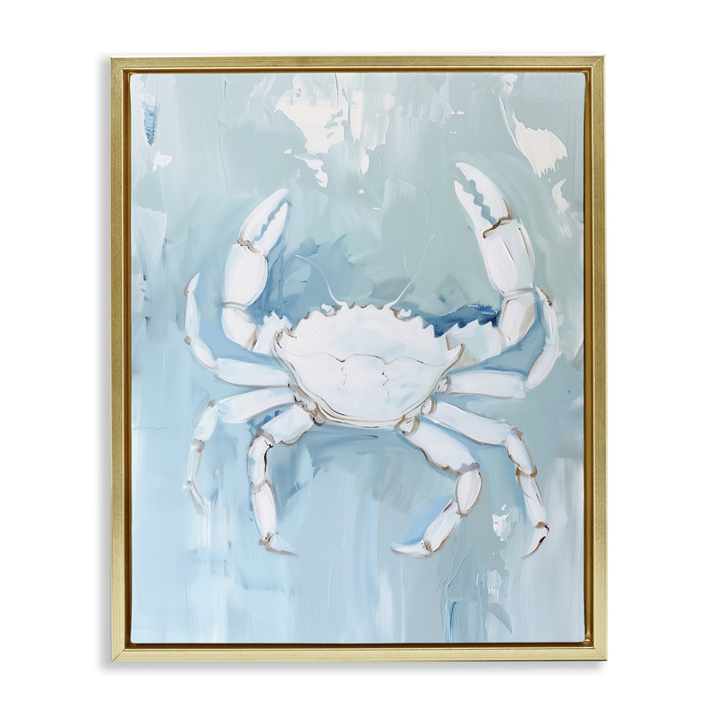  «White Coastal Crab» par Arlington Prints, H 31 po x l 25 po, Cadre flottant métallique doré