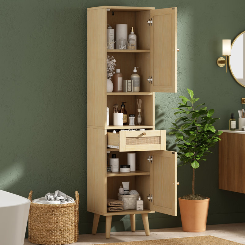 Freestanding Bathroom Cabinet, Natural Wood