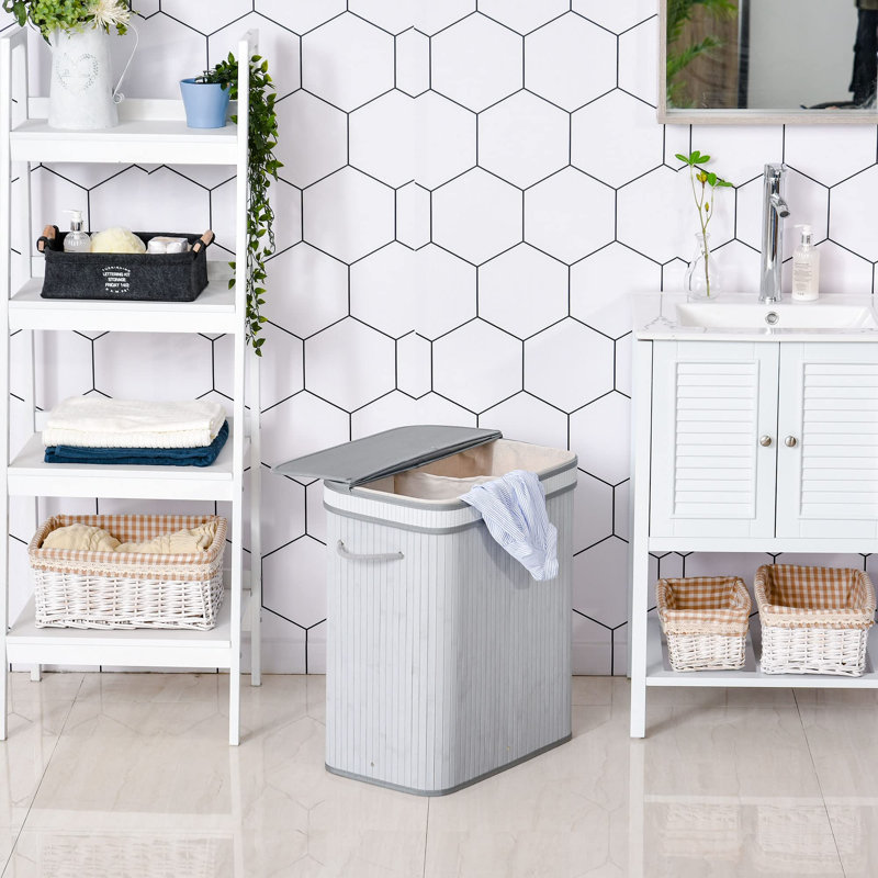 Wood Laundry Bin with Handles, White