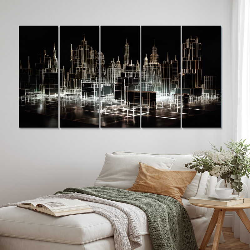 3D Cityscape New York Futur Architecture V - impression d'art mural architecture futuriste - 5 panneaux égaux